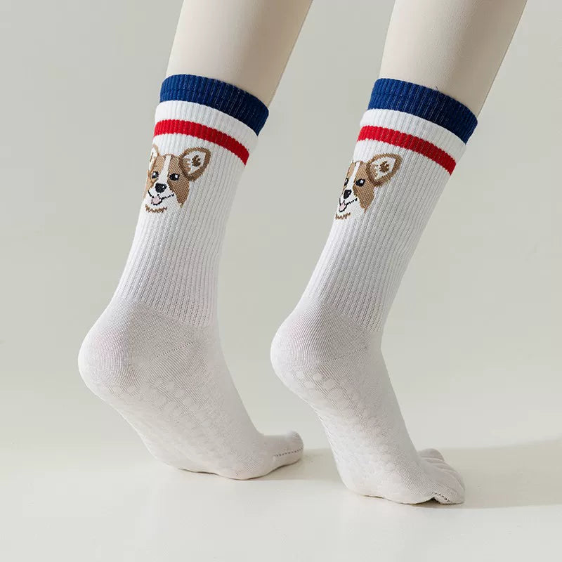 kooxss | Mid-Calf Split-Toe Socks with Grip for Fitness