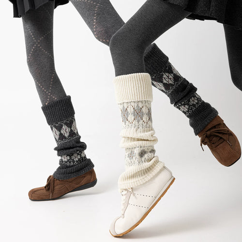 Fair Isle Socks Socks For Women Autumn And Winter Knitted Warm Y2K Calf Socks With Snow Boots Slimming Calf Covers