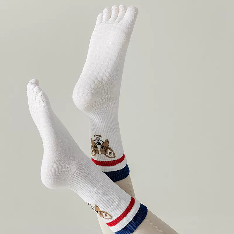 kooxss | Mid-Calf Split-Toe Socks with Grip for Fitness